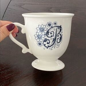 Anthropologie Monogram Black Floral "B” Footed Pedestal Tea Cup Mug